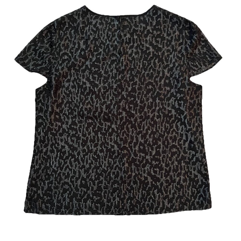 Reiss Women’s Black & Silver Sparkly Short Sleeve Top Size 10 Y2K Evening - Picture 3 of 7